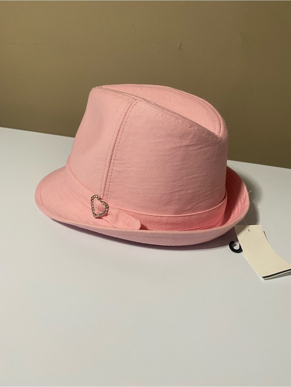 Pink Fedora Hat with Heart Accent